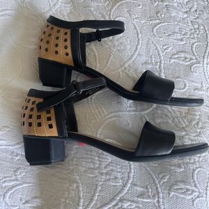 Camper Black and Tan Perforated Heel Sandals size 7